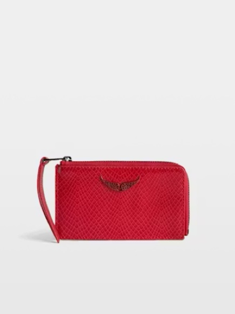 NEW Zadig & Voltaire ZV Card Glossy Python Effect Card Holder Wristlet Red